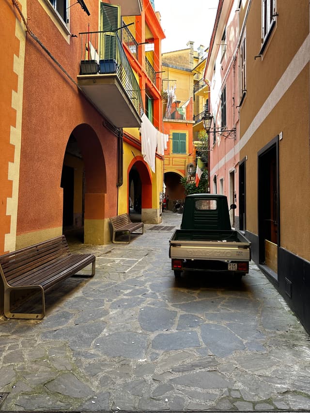 The carruggio in front of the house
